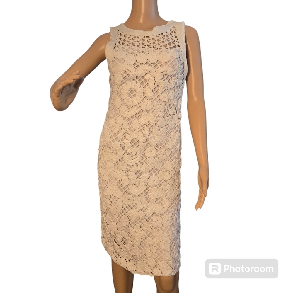 Endless Rose White Lace Crochet Embroidered Lined Sleeveless Cotton Midi Dress - Picture 2 of 8